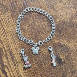 Official Disney Mickey Mouse Charm Bracelet, Silver Tone